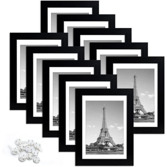 5x7 Picture Frame Set of 10, Display Pictures 4x6 with Mat or 5x7 Without Mat - Picture 1 of 6